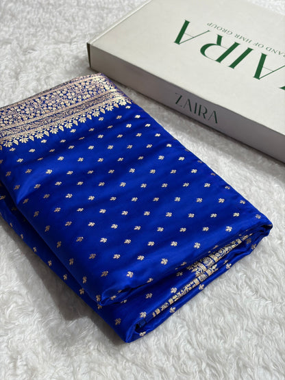 Banarasi Satin Katan Saree in Cross Royal Blue Shades SK88