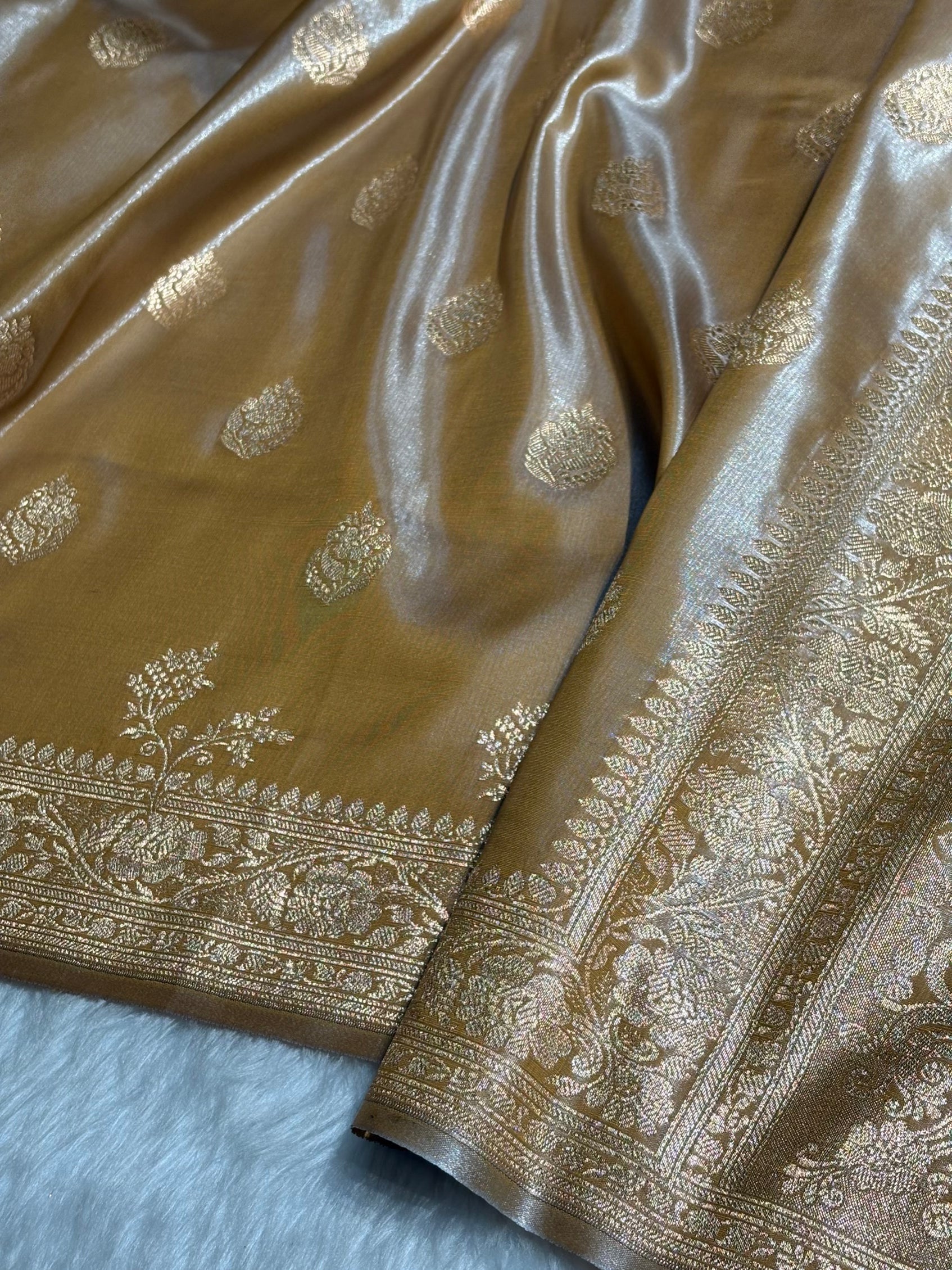Satin Silk Saree Booti Motif in Tusser Shades SS20