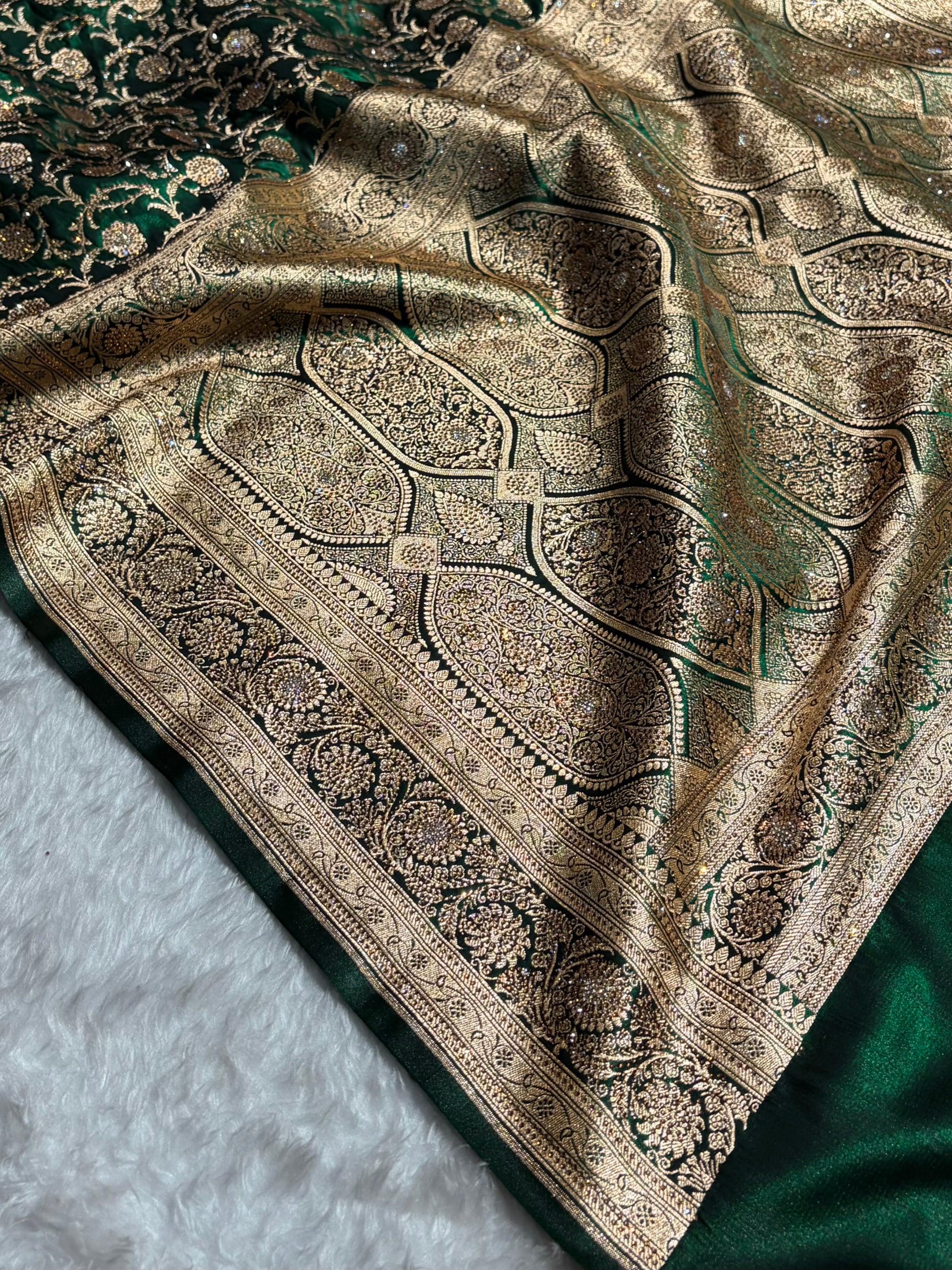 Banarasi Bridal Bottle Green  Jaal with Swarovski Stone BSS13 (E)