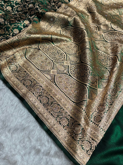 Banarasi Bridal Bottle Green  Jaal with Swarovski Stone BSS13 (E)