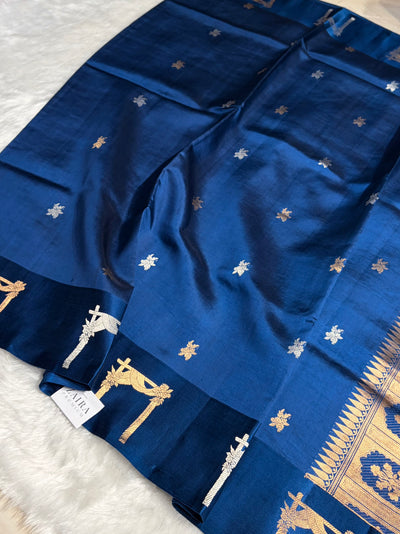 Royal Blue Shades Boota Handwoven Pure Paper Silk RM-14