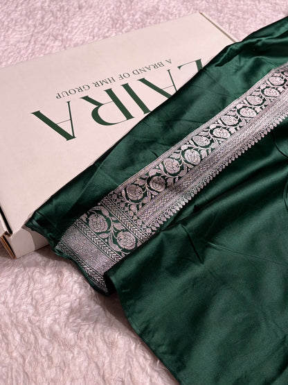 Contrast Bottle Green Minakari Boota Mashru Silk Saree MS35