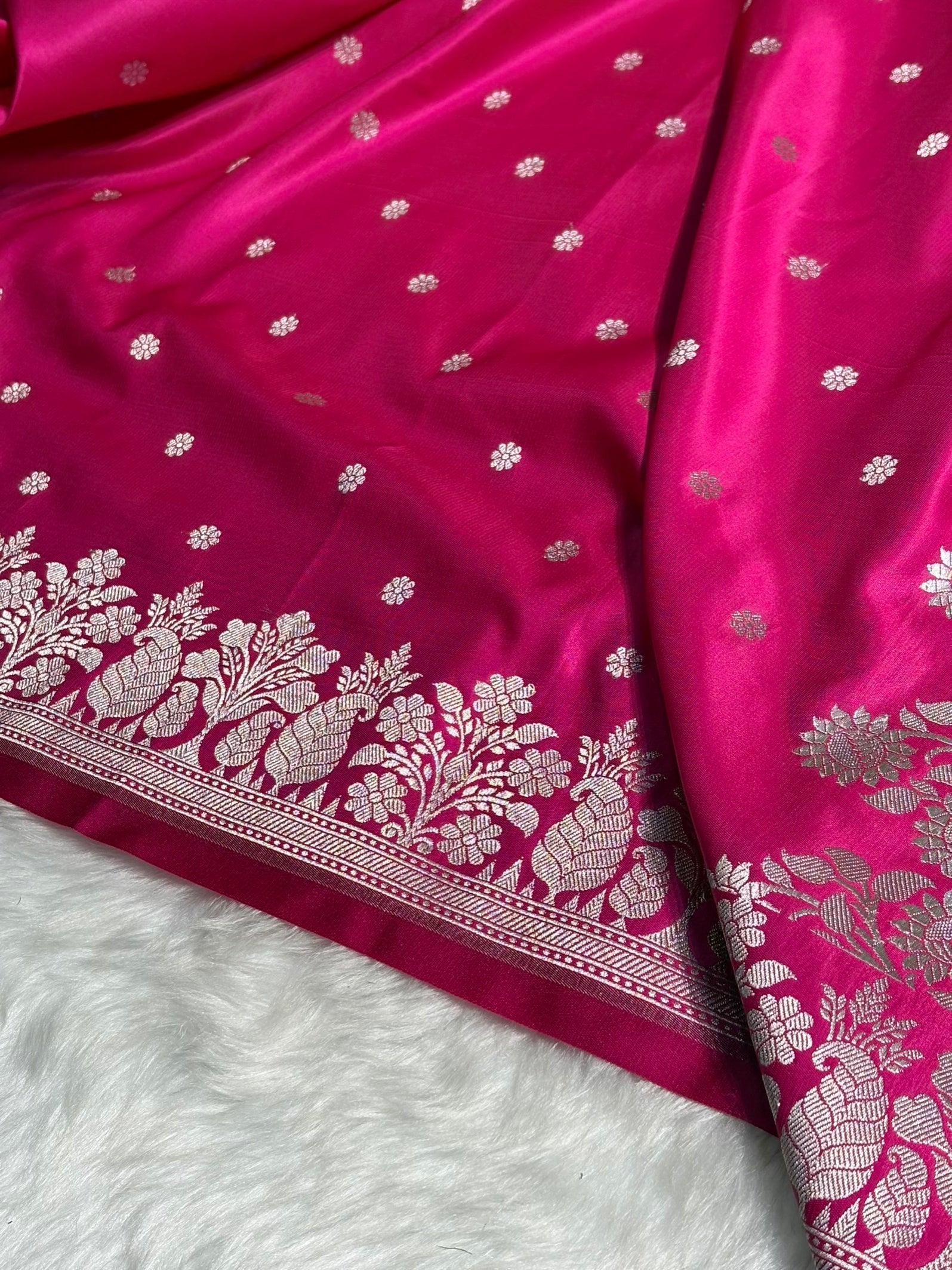 Pink Floral Boota With Floral Border Mashru Silk Saree MSM 79