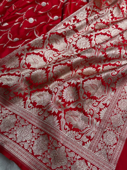 Red Shades Banarasi Jaal Pattern Floral Minakari Mashru Silk Saree MSM-103
