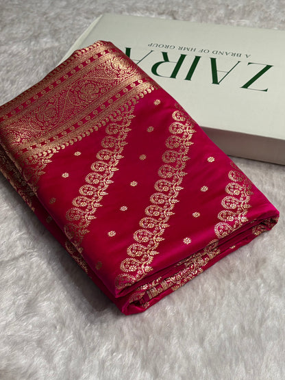 Cross Rani Shades Cross Floral Pattern Satin Katan Silk Saree SK79