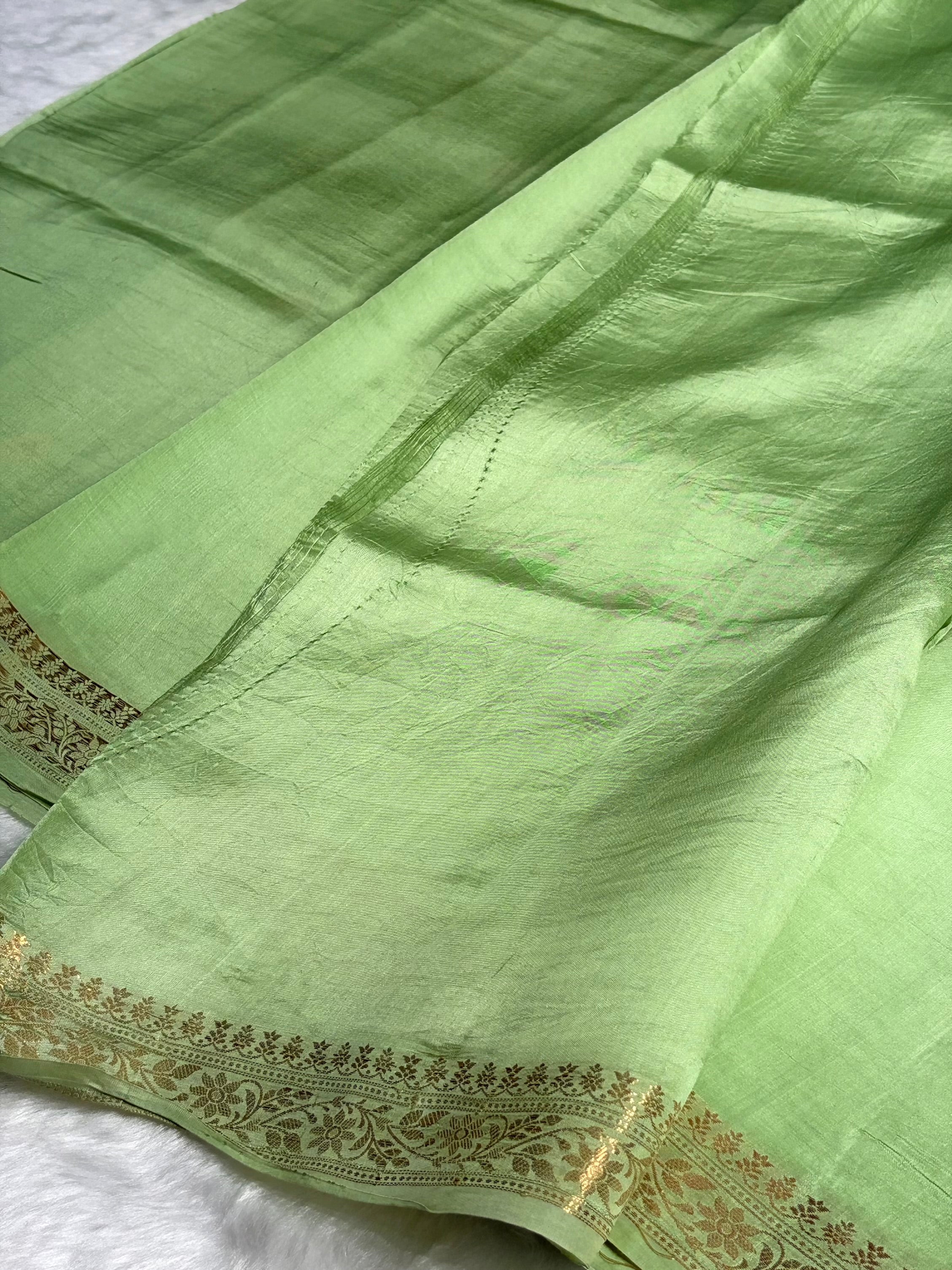 Pista Shade Handwoven Pure Katan Raw Mango Silk RM-06