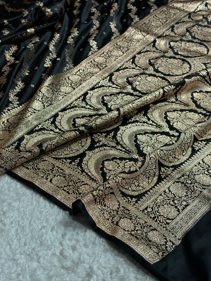 Banarasi Satin Katan Saree With Boota in Black Shades SK108