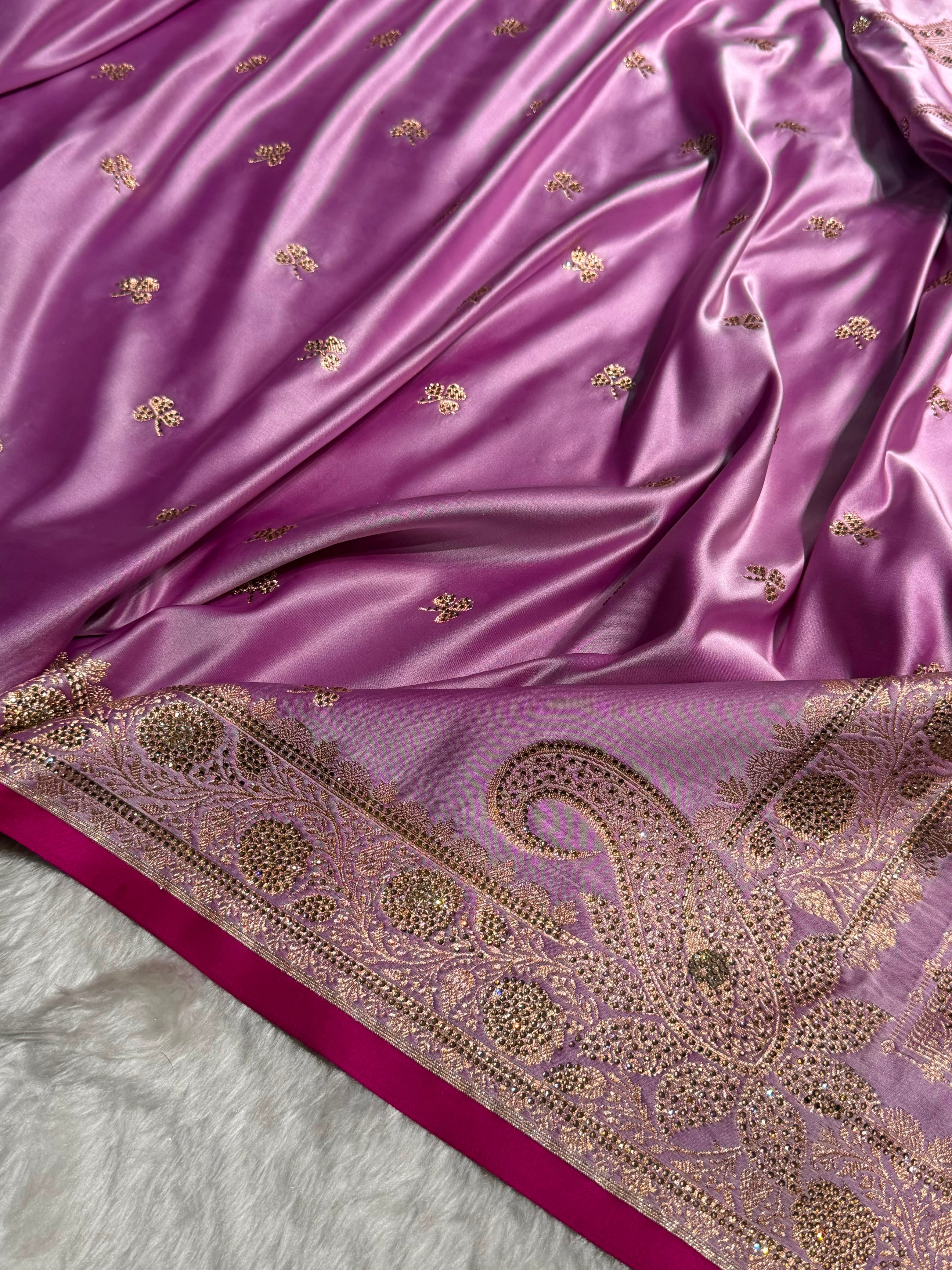 Banarasi Lavender Booti With Swarovski Work Katan Silk Saree BSK09