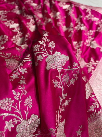 Banarasi Contrast Rani - Baby Pink Shades Jaal Mashru Silk Saree MS63