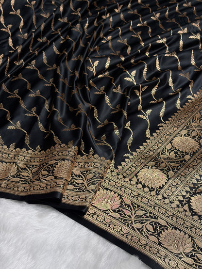 Black Pattern Satin Katan Silk saree SK37