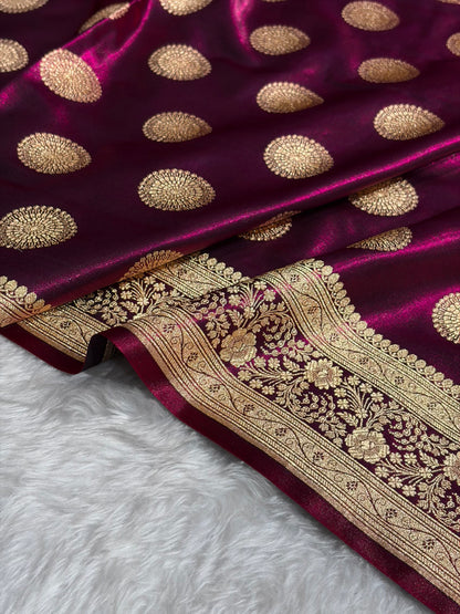 Wine Shades Banarasi Satin Silk Saree SS33