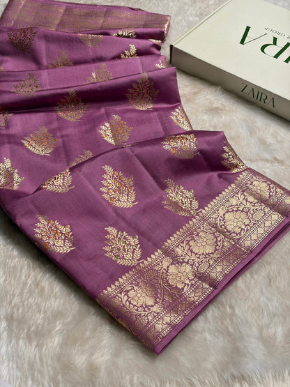 Minakari Dusty Lavender Shades Pure Chiniya Silk CH-02
