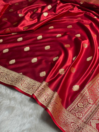 Maroon Booti Pattern Satin Katan Silk Saree SK65