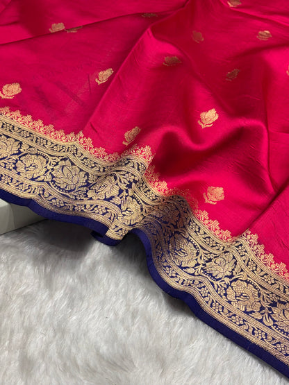 Contrast Rani With Purple Shades Boota Handwoven Pure Raw Mango Silk RM-07