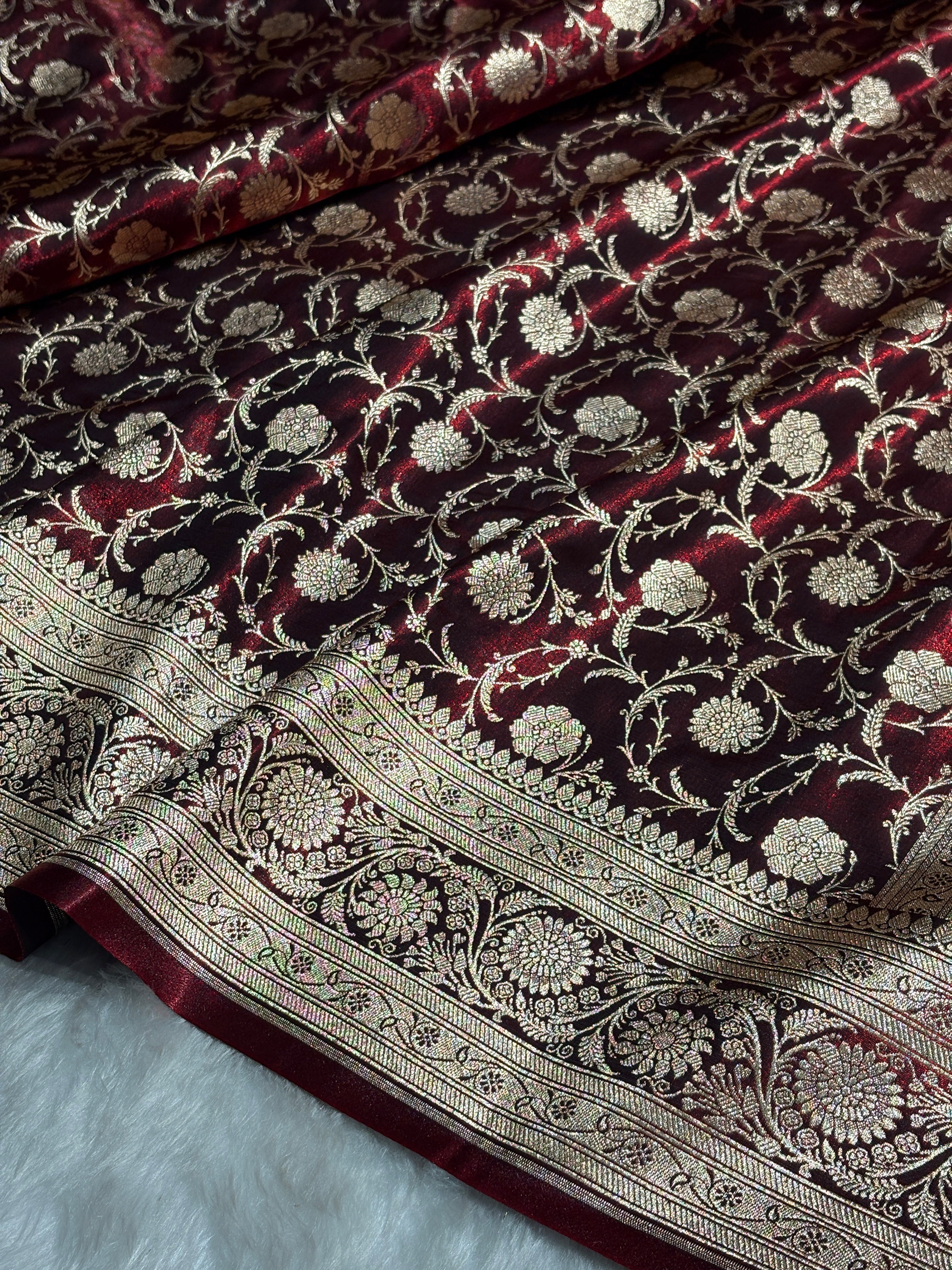 Ultra Light Weight Satin Silk Jaal in Maroon Shades SS13