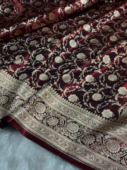 Ultra Light Weight Satin Silk Jaal in Maroon Shades SS13