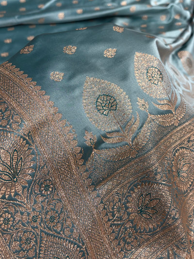 Banarasi Turquoise Shades booti Katan Silk saree SK10