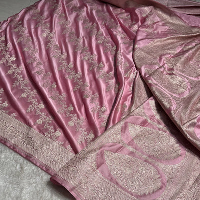 Baby Pink Banarasi Cross Mashru Silk Saree MCS01
