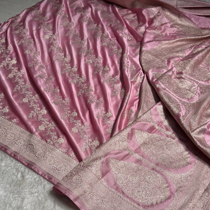Baby Pink Banarasi Cross Mashru Silk Saree