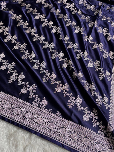 Navy Blue Shades Banarasi Cross Mashru Silk Saree