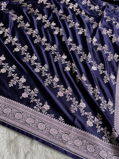 Navy Blue Shades Banarasi Cross Mashru Silk Saree