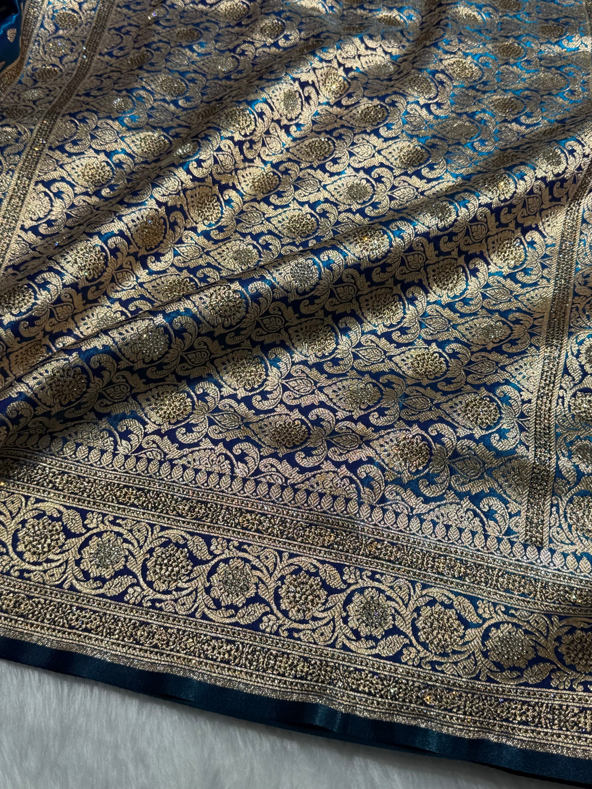 Birdal Satin Silk Booti in peacock Green Shades BSS01