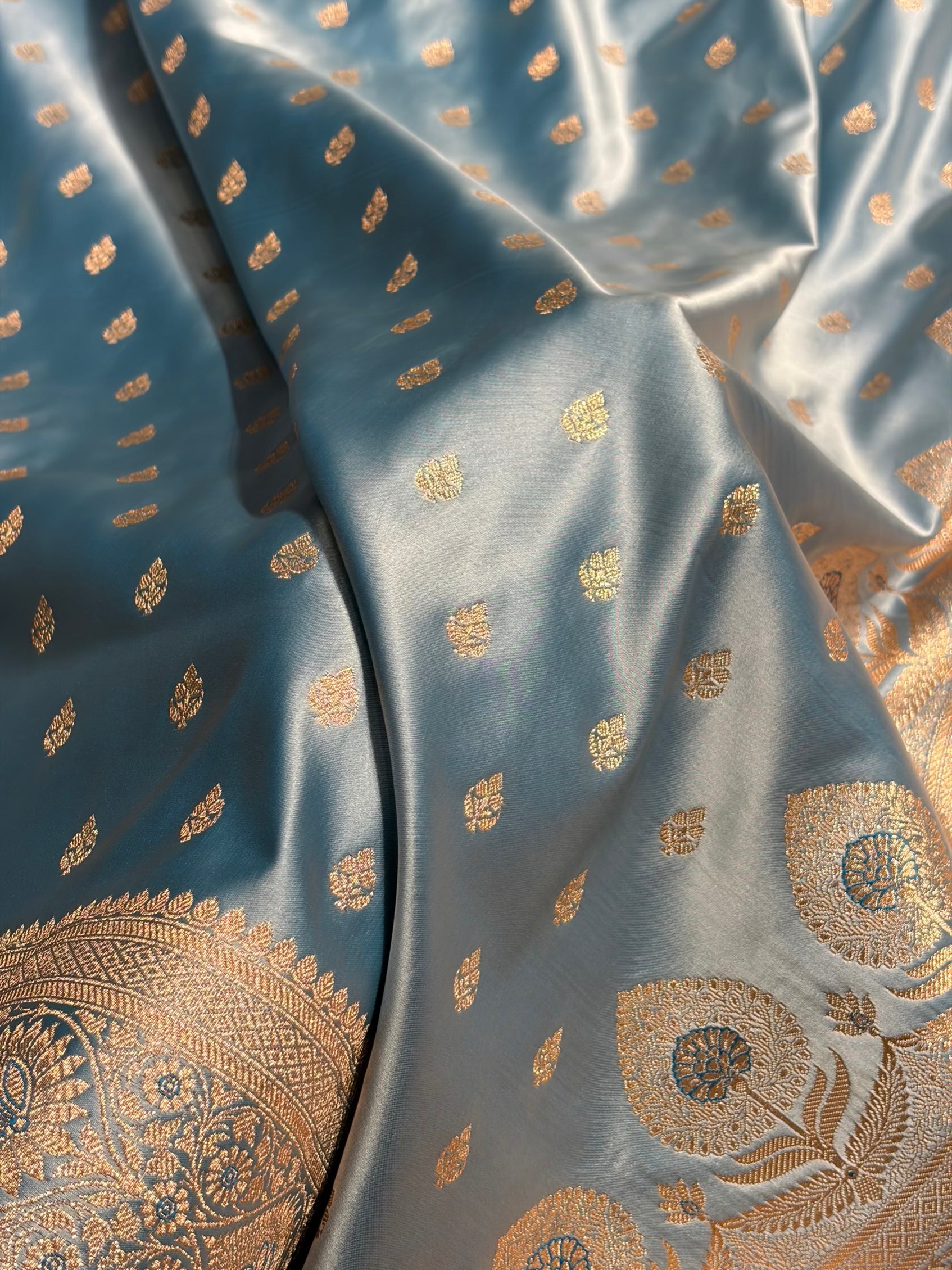 Banarasi Katan Silk Saree In Pastel German Blue Shades SK10
