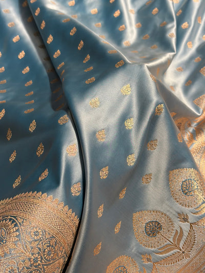 Banarasi Katan Silk Saree In Pastel German Blue Shades SK10