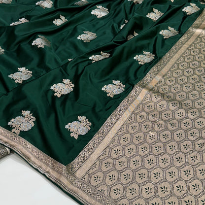 Bottle Green Sona Rupa Floral Motif Mashru Silk Saree