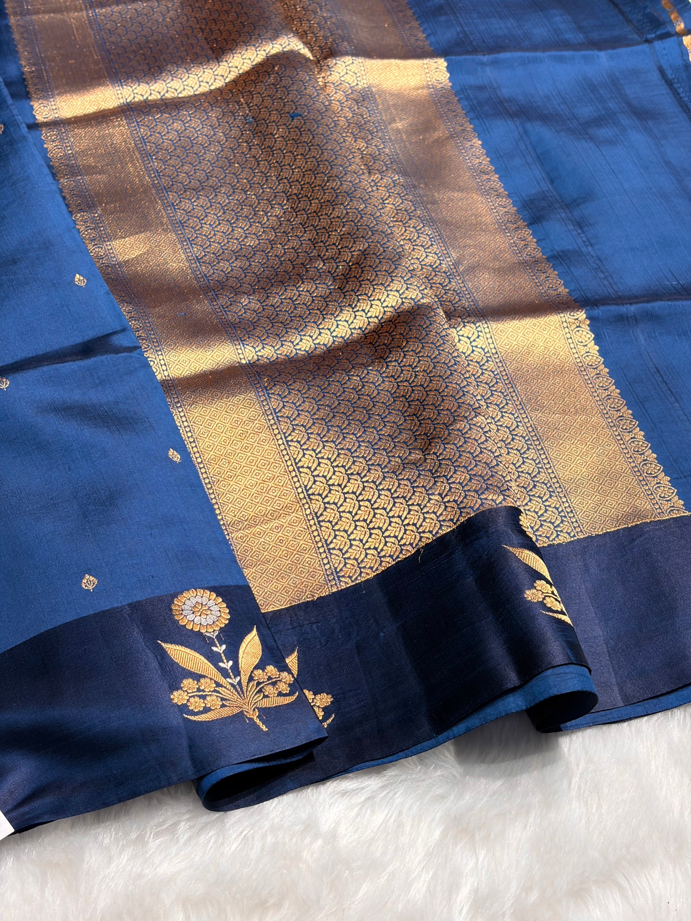 German Blue Shades Meena Boota Handwoven Raw Mango Silk RM-24