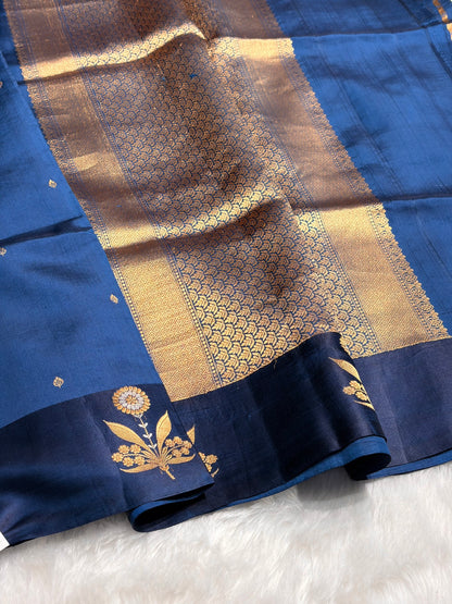 German Blue Shades Meena Boota Handwoven Raw Mango Silk RM-24