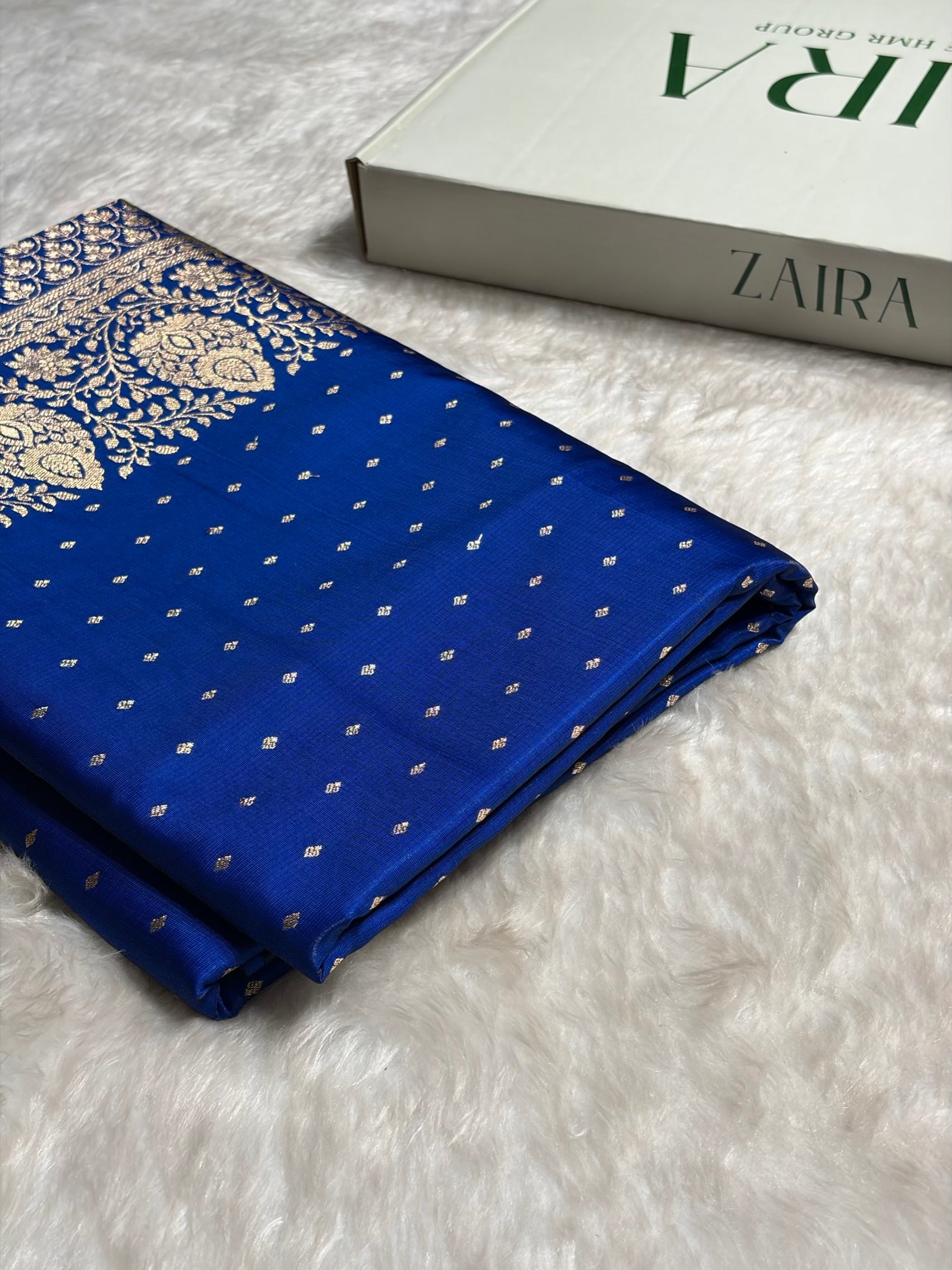 Ultra Light Weight Satin Silk Boota in Cross Royal Blue Shades SS31