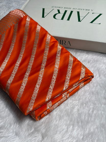 Orange With Floral Border Mashru Silk Saree MSM-98
