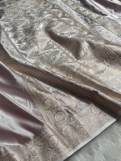 Rose Gold Pink Shades Plain Mashru Silk Saree