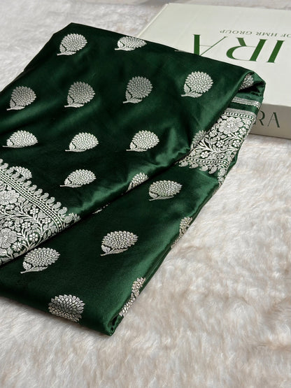 Bottle Green Tree Boota Minakari Mashru Silk Saree MS19