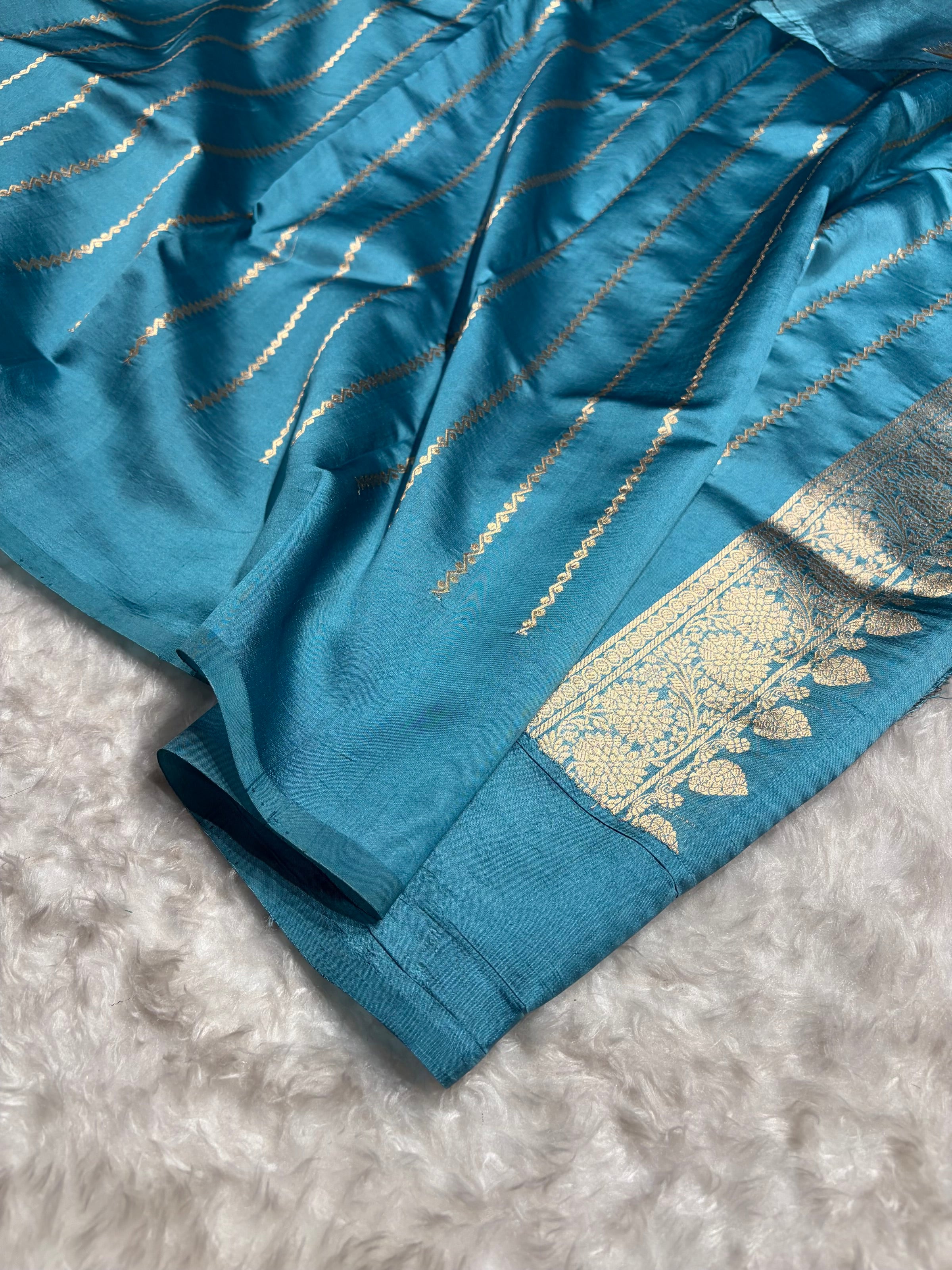 Sky Blue Shades Banarasi Handwoven Pure Paper Katan Silk  RM-66