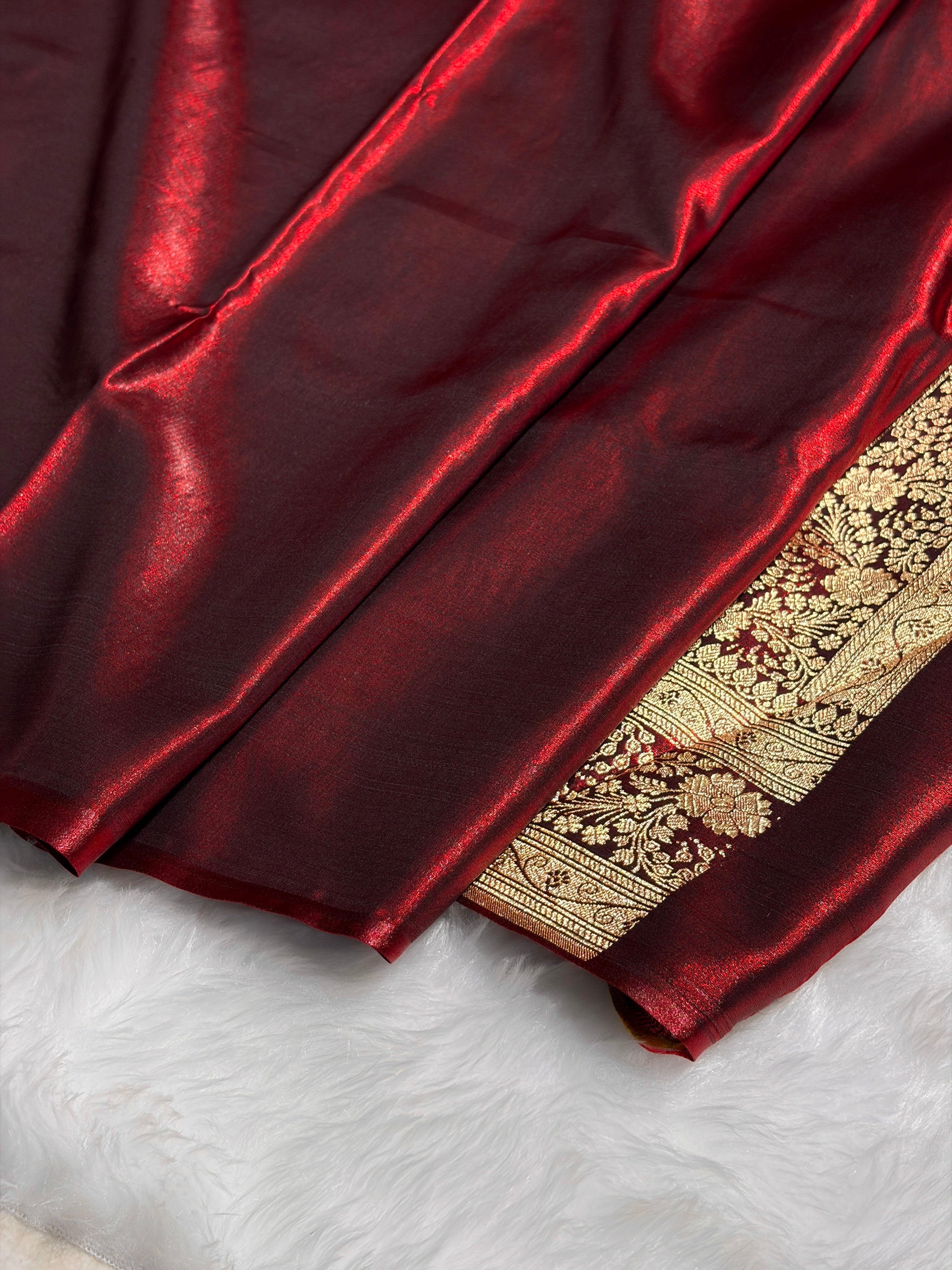 Maroon Shades Banarasi Satin Silk Saree SS33