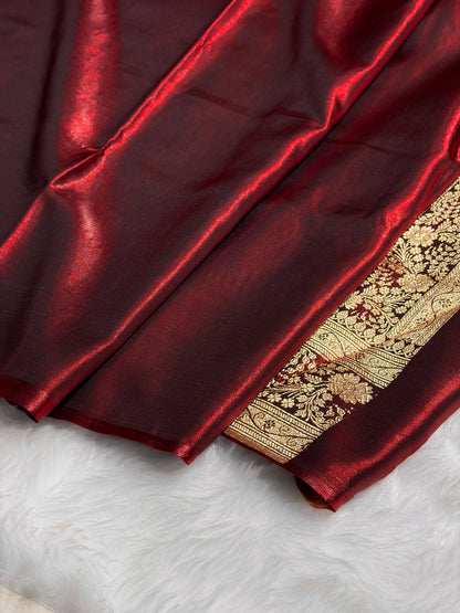 Maroon Shades Banarasi Satin Silk Saree SS33