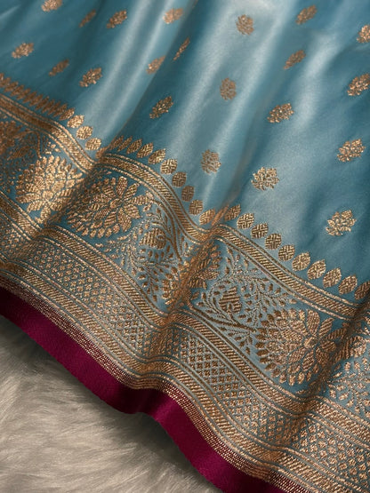 Sky Blue Shades Booti Katan Silk Saree SK07