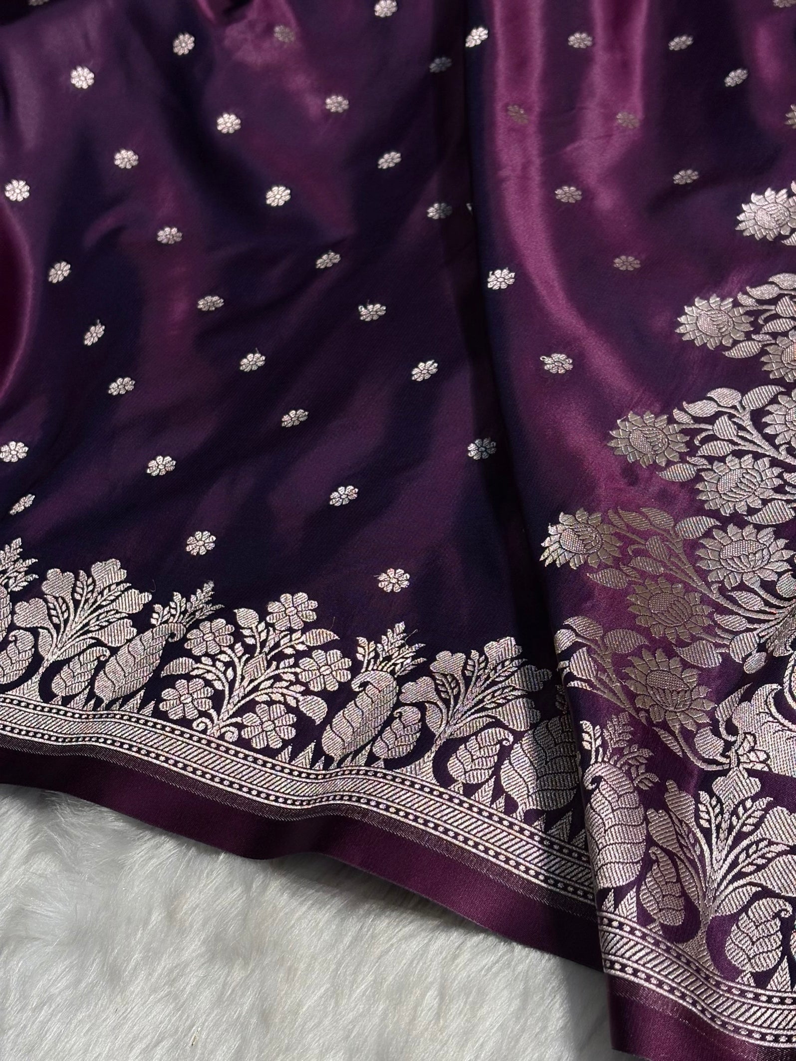 Wine Shades Floral Boota With Floral Border Mashru Silk Saree MSM 79
