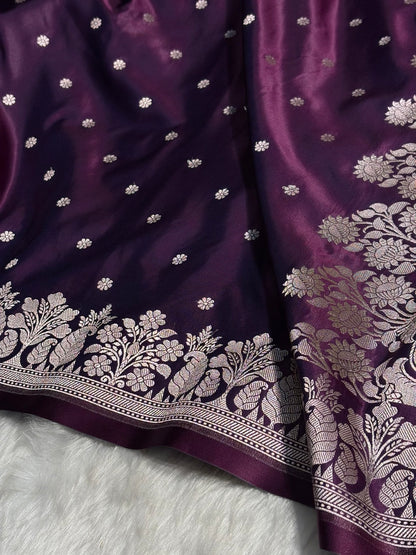 Wine Shades Floral Boota With Floral Border Mashru Silk Saree MSM 79