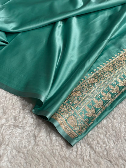 Banarasi Satin Katan Saree in Contrast Mauve & Sea Green Shades SK131