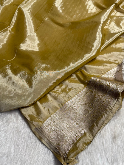 Golden Yellow Crepe Silky Katan Banarasi Saree CSK-02
