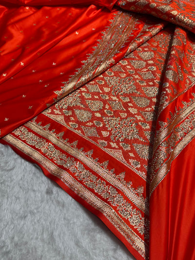 Orange Banarasi Swarovski Work Booti Katan Silk Saree BSKM17