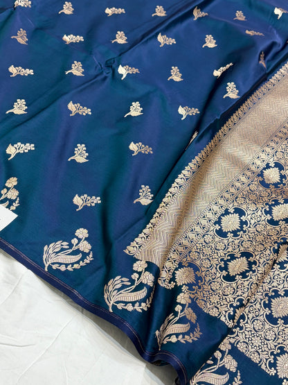 German Blue Shade With Booti Pattern Mashru Silk Saree