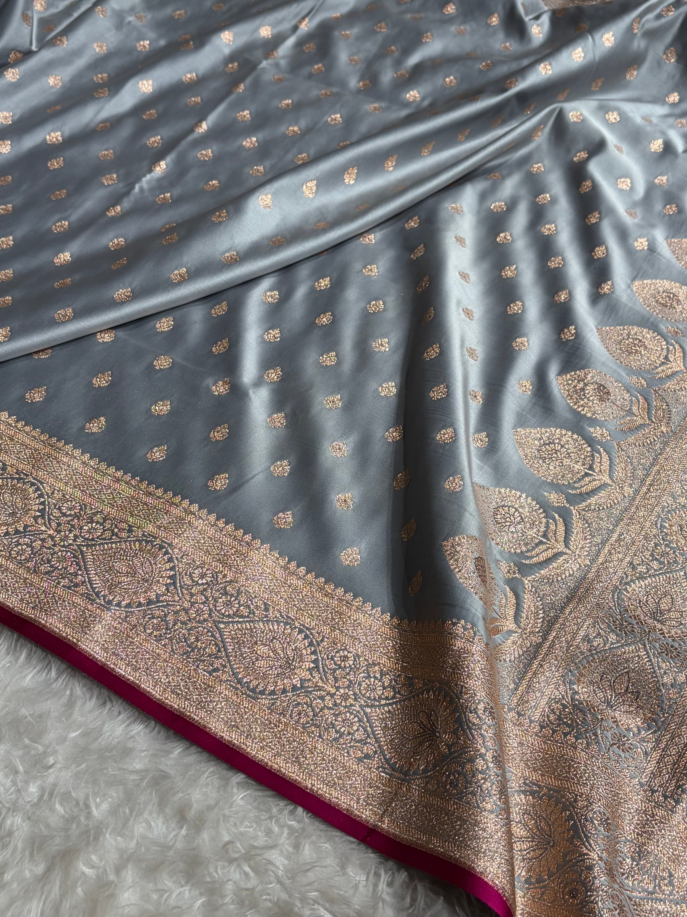 Katan Silk Saree In Grey Shades SK10