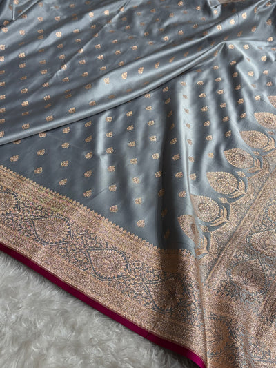 Katan Silk Saree In Grey Shades SK10