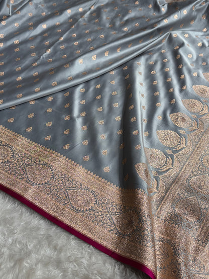 Katan Silk Saree In Grey Shades SK10