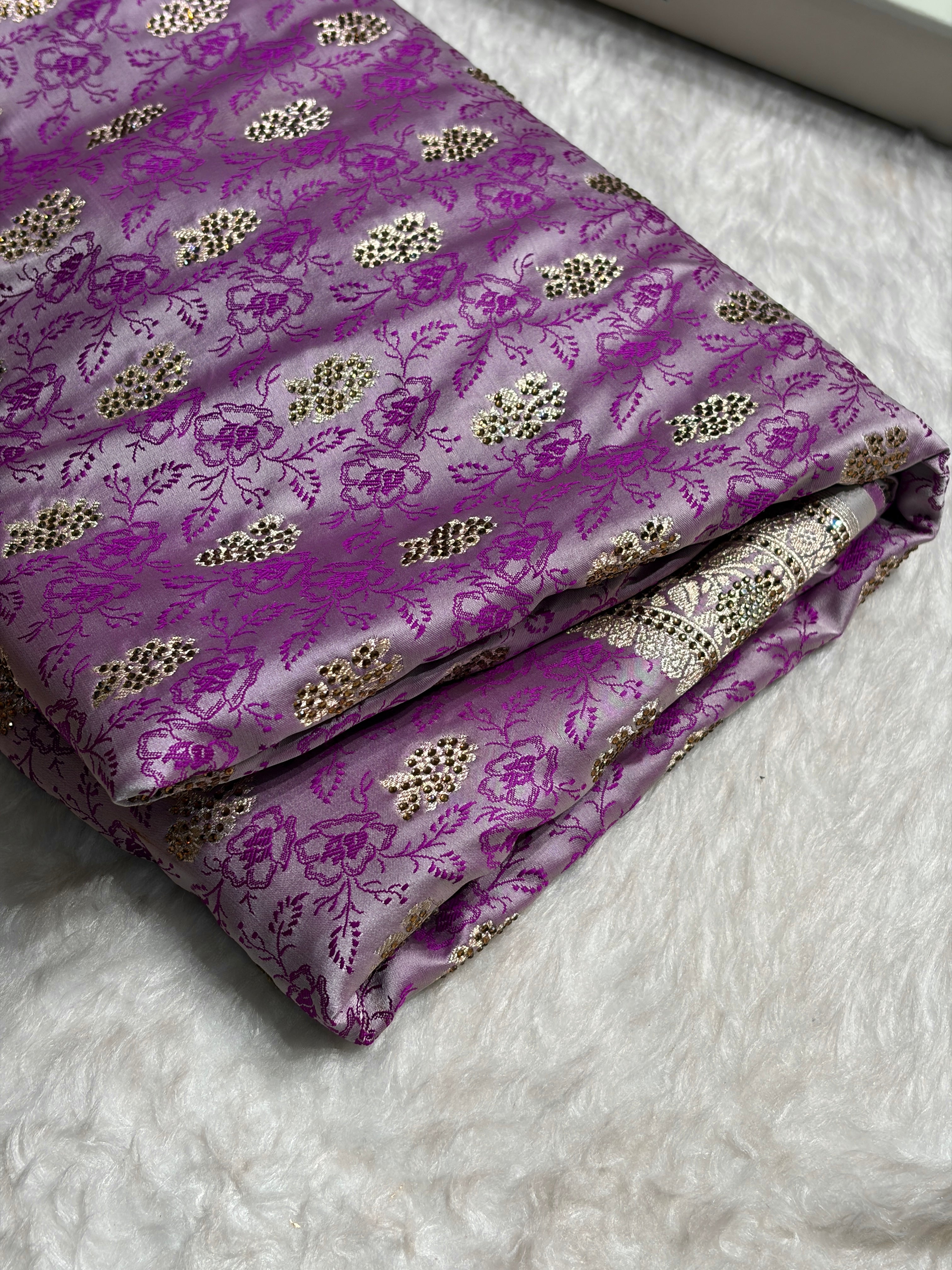 Banarasi Lavender Shades Tanchoi Motif With Swarovski Work Mashru Silk Saree BMST-10