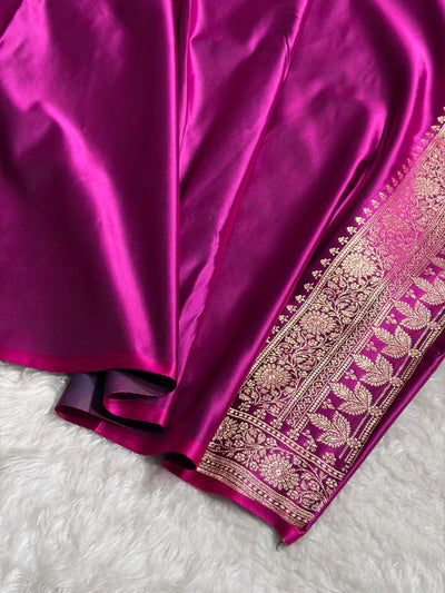 Contrast Mustard / Rani Floral Booti Banarasi Satin Katan Silk Saree SK16